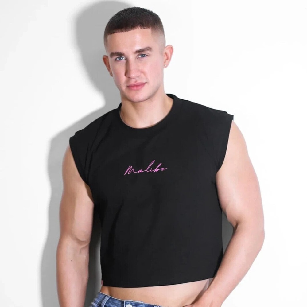 JJ Malibu Men's Escapism Muscle-Fit Crop Tank - JJ Hot Pink - Size L